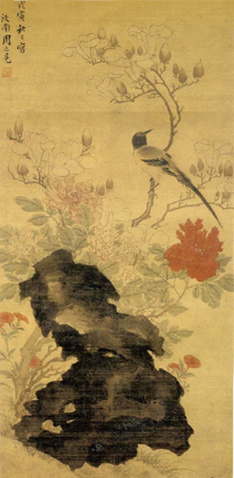 明 周之冕,绢本 设色,纵98cm,横47.6cm.